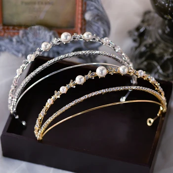 Kórejský Princezná Perly Nevesty Čelenky Mini Svadobné Tiara Headpiece Strany Vlasy Príslušenstvo