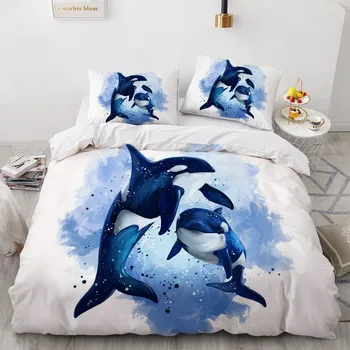 3D posteľná bielizeň Sady Nosorožec Modrú Deku, Prikrývku Kryt Nastaviť Cumlík Posteľná obliečka na Vankúš Kráľ, Kráľovná Plný 220x230cm Domov Texitle