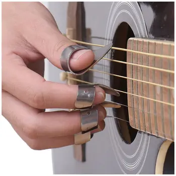 3 Kovové Prst Tipy + 1 Palec Vybrať Set Gitara Fingerpicks Pre Gitary Dobro Banjo,Atď.