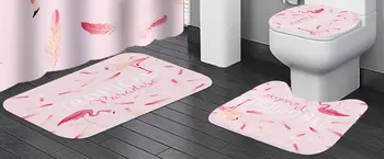 Ružové Plameniaky Perie Polyester Textílie Sprchový Záves Non-Slip Vaňa Mat Wc Veko Krytu Koberce Domov Kúpeľňa Decor Set