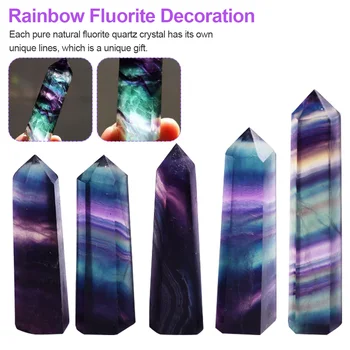 Figúrka Domáce Dekorácie Darček Prírodné Rainbow Fluorite Uzdravenie Kremeň Bod Prútik Tvárou Prism Vyrezávané Reiki Kameň