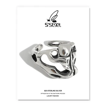 S'STEEL Vintage Prstene Pre Ženy 925 Sterling Silver kórejský Dizajnér Minimalistický Lebka-tvar Otvoriť Krúžok Bague 925 Femme Šperky