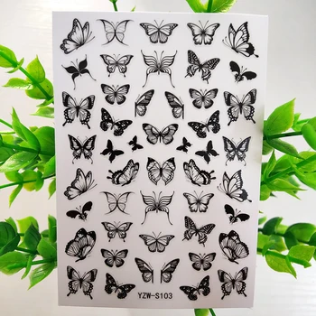 3D Nail Art, Ozdoby, Motýľ Black White panáčik Manikúra Jazdcov Rôznych Motýľov Maliarske Fólie na Nechty, Nálepky Nastaviť