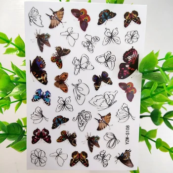 3D Nail Art, Ozdoby, Motýľ Black White panáčik Manikúra Jazdcov Rôznych Motýľov Maliarske Fólie na Nechty, Nálepky Nastaviť