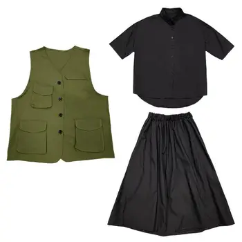 Šaty Sady Ženy Vintage Skladaný Pevné A-line Polovici teľa Sukne Preppy Japonskom Štýle All-zápas Jednoduchý Dizajn High Street Trendy Tričko