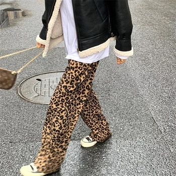 Leopard tlač širokú nohu nohavice dámske 2020 jesenné a zimné nové vonkajšie nosenie all-zápas s vysokým pásom straight-leg nohavice trend