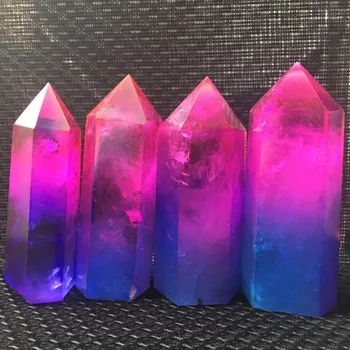 Anjel Aura Quartz Modrá Červená Titán Bizmutu Potiahnuté Crystal Prútik Bod Liečivý Kryštál Šesťhranné Prism Kamenné Sošky Vzor