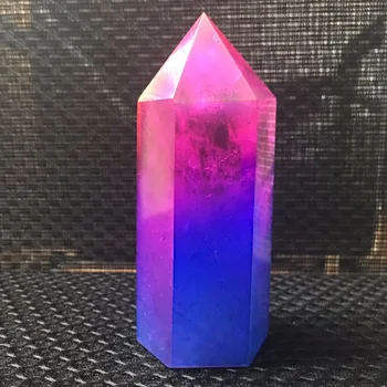 Anjel Aura Quartz Modrá Červená Titán Bizmutu Potiahnuté Crystal Prútik Bod Liečivý Kryštál Šesťhranné Prism Kamenné Sošky Vzor