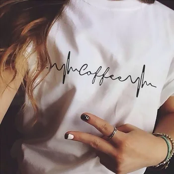 O-krku krátke rukáv Tričko Lady Jednoduché T-shirt Módne Tričko Bežné tričko Elektrokardiogram grafika Tričko Žena