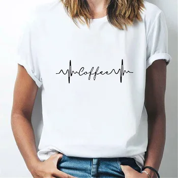 O-krku krátke rukáv Tričko Lady Jednoduché T-shirt Módne Tričko Bežné tričko Elektrokardiogram grafika Tričko Žena