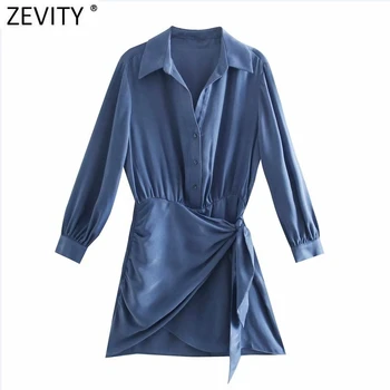 Zevity Ženy Móda Solid Farba Lúk Viazaná Dekorácie Bežné Slim Tričko Šaty Office Lady Chic Breasted Business Vestidos DS8139