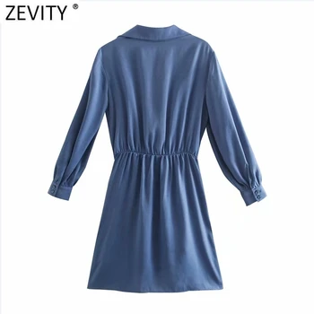 Zevity Ženy Móda Solid Farba Lúk Viazaná Dekorácie Bežné Slim Tričko Šaty Office Lady Chic Breasted Business Vestidos DS8139