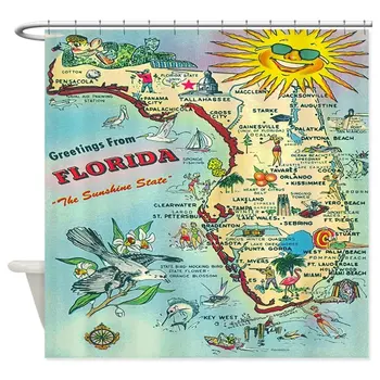 Vintage Florida Pozdravy Mapu Dekoratívne Textílie Sprchový Záves