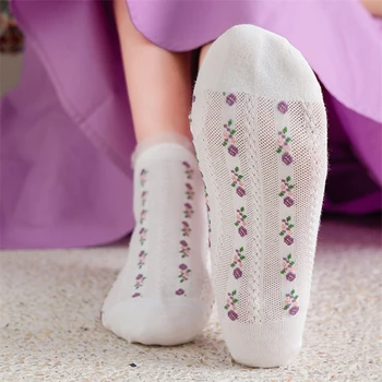 Móda Ženy Kvet Členkové Ponožky Nové Jar Leto Neviditeľné Bavlnené Ponožky Ženy Móda Čipky Oka Krátky Ružové Ponožky Dievčatá