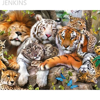 Diomand Maľovanie Prírodná Scenéria Vidieku Idylické Krajiny Tiger Výšivky Cross Stitch Mozaikový Obraz Domova Plavidlá Darček