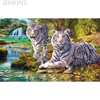 Diomand Maľovanie Prírodná Scenéria Vidieku Idylické Krajiny Tiger Výšivky Cross Stitch Mozaikový Obraz Domova Plavidlá Darček