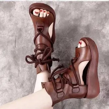 členok Rímske sandále ženy 2021 letné nový štýl, módne dámy hrubé jediným retro, Cool, topánky ploché Kliny Študent sandále ženy