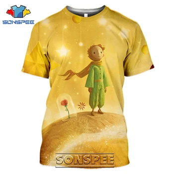 SONSPEE T-shirts Malý Princ 3D Tlač Muži Ženy Zábavné Bežné Hip Hop Streetwear Kreslený Film Rose Tees Topy Tričko