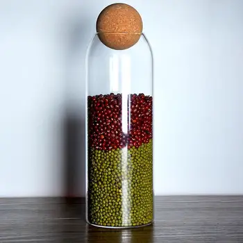 550-1500ml Tepelne-odolné transparentné sklo skladovanie jar sférické korku Nádrž kávy skladovanie fliaš Kuchyňa kontajner súbor