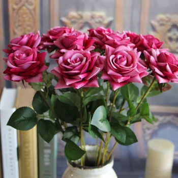 Ručne vyrábané 1 ks Umelý Hodvábne Rose Falošné Kvety List Domov Izba Svadobné Kytice Svadobné Dekor Svadobné dekorácie na Stenu veniec