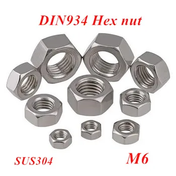 500pcs DIN934 M6 Hexagon, Matice Šesťhranné matice 304 Nerezovej ocele A2-70 matica
