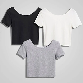 2021 Lete Ženy T-košele, Krátke Biele Tričká Topy Príležitostné O Krk Plodín Topy Krátky Rukáv Holé Obliekajú Spodnej T-Shirts Žena