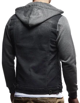 Jean bunda Muži Jeseň Jar módne pletenie s Kapucňou denim jacket mužov Bežné Slim streetwear pánske bundy kabáty