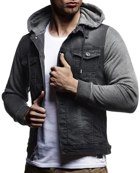 Jean bunda Muži Jeseň Jar módne pletenie s Kapucňou denim jacket mužov Bežné Slim streetwear pánske bundy kabáty