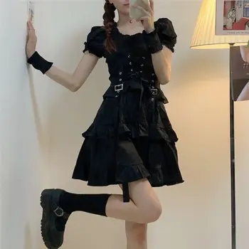 Letné 2021 Nový Príchod Ženy Gothic Lolita Šaty Goth Punk Gotický Harajuku Mall Goth Štýl Obväz Čierne Šaty Oblečenie Zaraing
