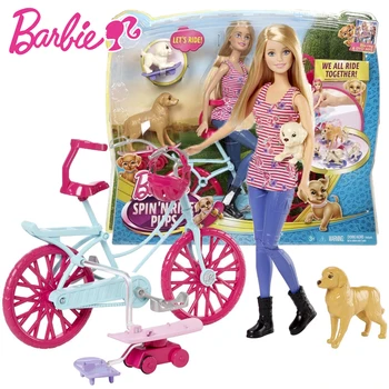 Pôvodné Barbie Bicykel na Koni S Kit Psa Bábika Playset Hračky Hrať Dom Hračky pre Dievča, Darček CLD94