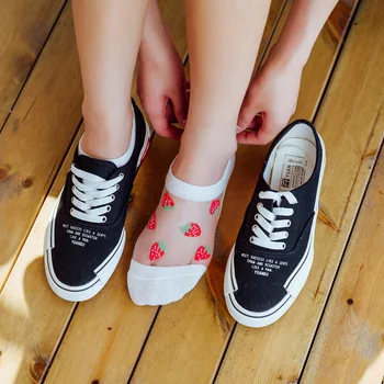 Letné Nové Ovocie Výšivky Transparentné Ženy Ponožky Priedušná Pohodlné Loď Ponožky pre Dámy Pôvodné Bežné Trendy Sox