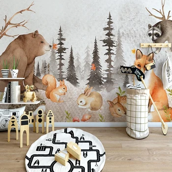 Vlastné 3D Plagát nástennú maľbu, Tapety Abstraktné Lesa Cartoon Zvierat mať Deti Izba Spálňa Pozadie Fotografie Abstraktných De Parede