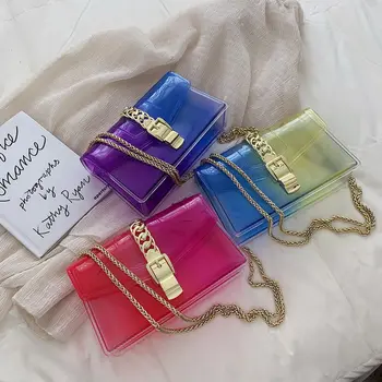 ženské taška Jasné, Farebné, Transparentné jelly Candy Bag Farba Crossbody Tašky Poverenec Ramenný Reťazca Messenger Taška luxusné kabelky