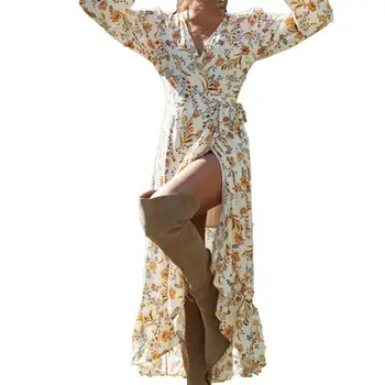 Letné Sexy Šaty Hlboko V Krku Šaty Žien Strane Rozdeliť Dlhý Štíhly Bodycon Šaty Strany Kvetinový Tlač Ženy Šaty Žien Oblečenie 2021