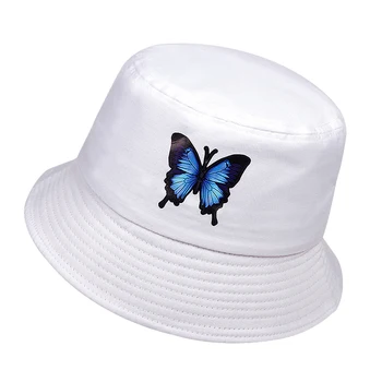 Blue Butterfly tlač Vedierko Hat Ženy Vonkajšie Letné Skladacia Lopata Klobúky Rybolov, Rybárov, Klobúky Ploché Beach Sun Hat casquette