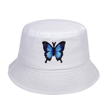 Blue Butterfly tlač Vedierko Hat Ženy Vonkajšie Letné Skladacia Lopata Klobúky Rybolov, Rybárov, Klobúky Ploché Beach Sun Hat casquette