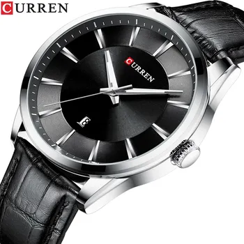 CURREN Quartz Hodinky pre Mužov Kožený Remienok Muž náramkové hodinky, Luxusné Značky Business Mužov Hodiny 45mm
