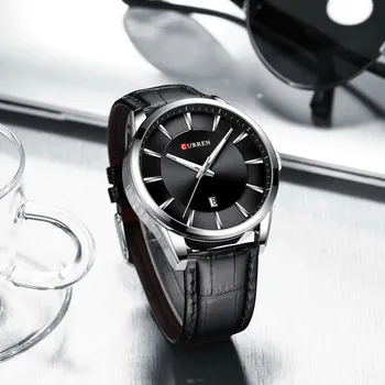 CURREN Quartz Hodinky pre Mužov Kožený Remienok Muž náramkové hodinky, Luxusné Značky Business Mužov Hodiny 45mm