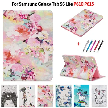 Mačka Kvet Maľované Flip Tablet Kryt Pre Samsung S6 Lite Prípade 10.4