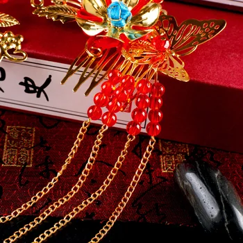 JaneVini 2018 Čínskej Tradičnej Nevesta Vlasy, Šperky Headdress Ozdoby pre Ženy Zlato Vlásenky s Náušnice Svadobných Doplnkov