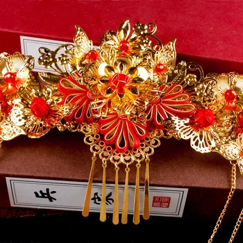JaneVini 2018 Čínskej Tradičnej Nevesta Vlasy, Šperky Headdress Ozdoby pre Ženy Zlato Vlásenky s Náušnice Svadobných Doplnkov