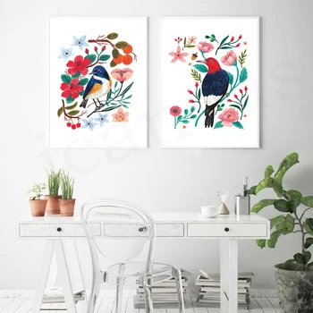 Akvarel Posy Listy Kvetinové Steny Umenie Plagáty Jaguar Ďatľa Plátno Na Maľovanie Dievča Ploypisut Obrázky Vytlačiť X Izba, Obývacia Izba Dekor