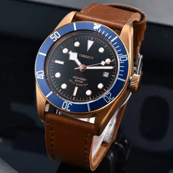 Men41mm Mechanické náramkové hodinky Corgeut black prípade, Miyota 、Seagull Zafírové Sklo Nepremokavé plávať Svetelný Automatické pánske hodinky