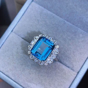 Luxusné 5ct Lab Akvamarín Promise ring 925 Sterling silver Zapojenie Svadobné Kapela Prstene pre ženy, Svadobné Šperky Darček
