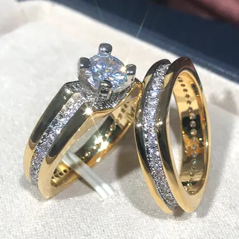 2ks /set Luxusné Svadobné Šperky, Zlato, Farby, Geometrické Pár Prstene pre Mužov, Ženy, Svadobné Micro Pave CZ Lady Návrh Zapojenia