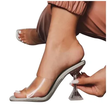 Dámske Sexy dámske Papuče Transparentné, Veľké Veľkosti Víno Skla, Náklonu Vysoké Podpätky Sandále Crystal Vysoké Podpätky Lete Ženy Sandále R5