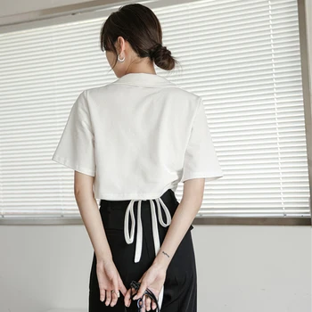 HziriP 2021 Ženy, Letné Kórejský Dizajn Zmysel Pre Jemný T-Shirt Zase Dole Golier Tee Asymetrické Voľné Ležérne Módne, Elegantné