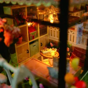 Detská Drevená DIY Doll House Miniatúrne Ručné Montáž Modelu Dom Hračka Nábytok domček pre bábiky Narodeninám Darčeky, Vianočné Dekorácie