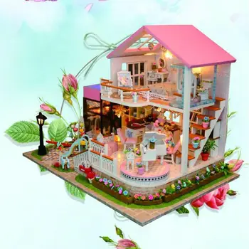 Detská Drevená DIY Doll House Miniatúrne Ručné Montáž Modelu Dom Hračka Nábytok domček pre bábiky Narodeninám Darčeky, Vianočné Dekorácie