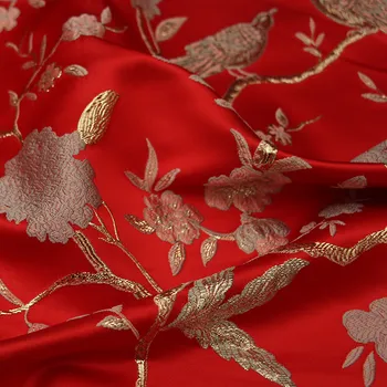 CF1133 polyester/kovové vtáky, kvety brocade, červená/ružová žakárové tkaniny ženy šaty módne cheongsam textílie DIY materiálov